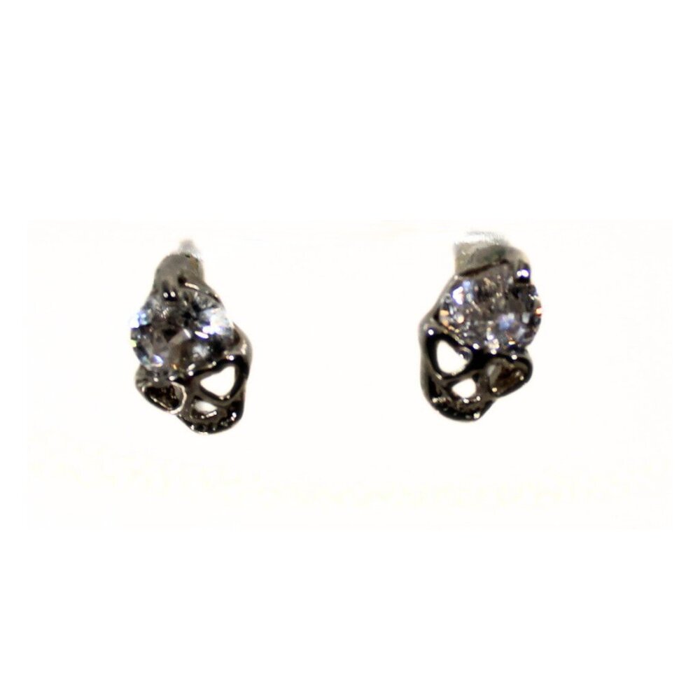 Minimalist Skull Necklace & Stud Earring Set | Rhinestone Goth Sparkle - Picture 6 of 6